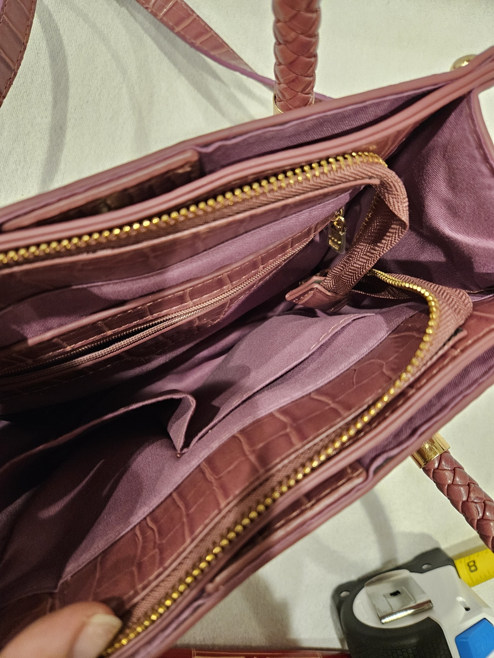 bebe Bella Croco  Satchel with Gold Hardware Purse Mauve Purple - Picture 5 of 11